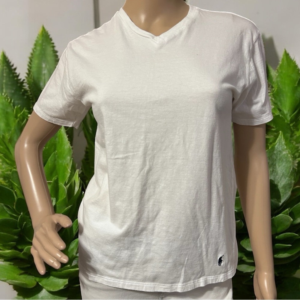 Polo Ralph Lauren V Neck Clean Girl White Logo Tee Casual Luxury Natural Women’s